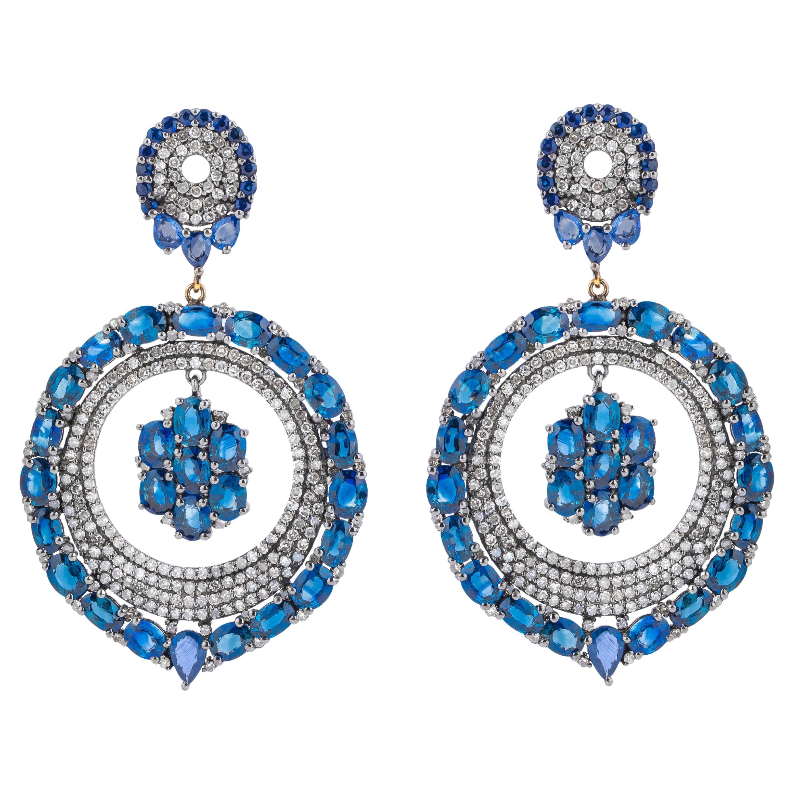 27 Carat Diamond and Sapphire Modern Cocktail Earrings For Sale