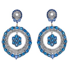 Pendientes de Cóctel Modernos de Diamante y Zafiro de 27 Quilates