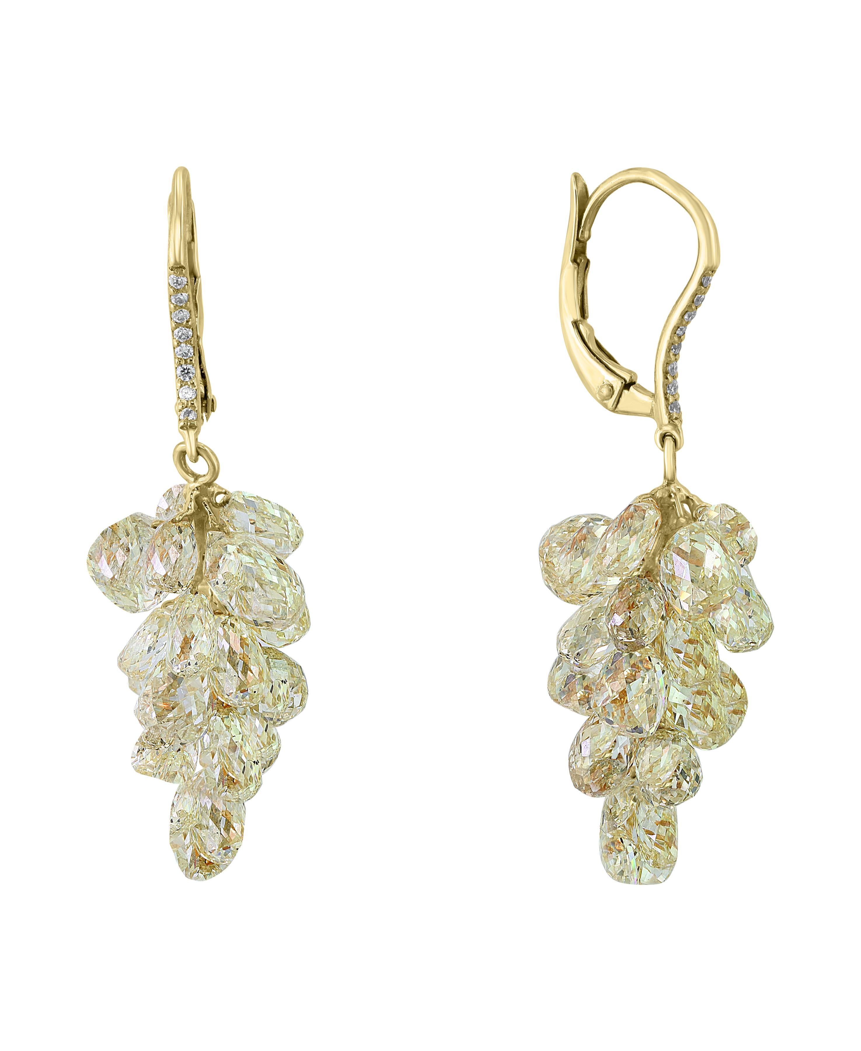 27 Carats Diamond Briolettes   Hanging Earrings  18 Karat Gold.
This exquisite pair of earrings are beautifully crafted with 18 karat yellow gold  weighing 
This pair of Earrings has multiple  fine   diamond briolettes weighing approximately 27