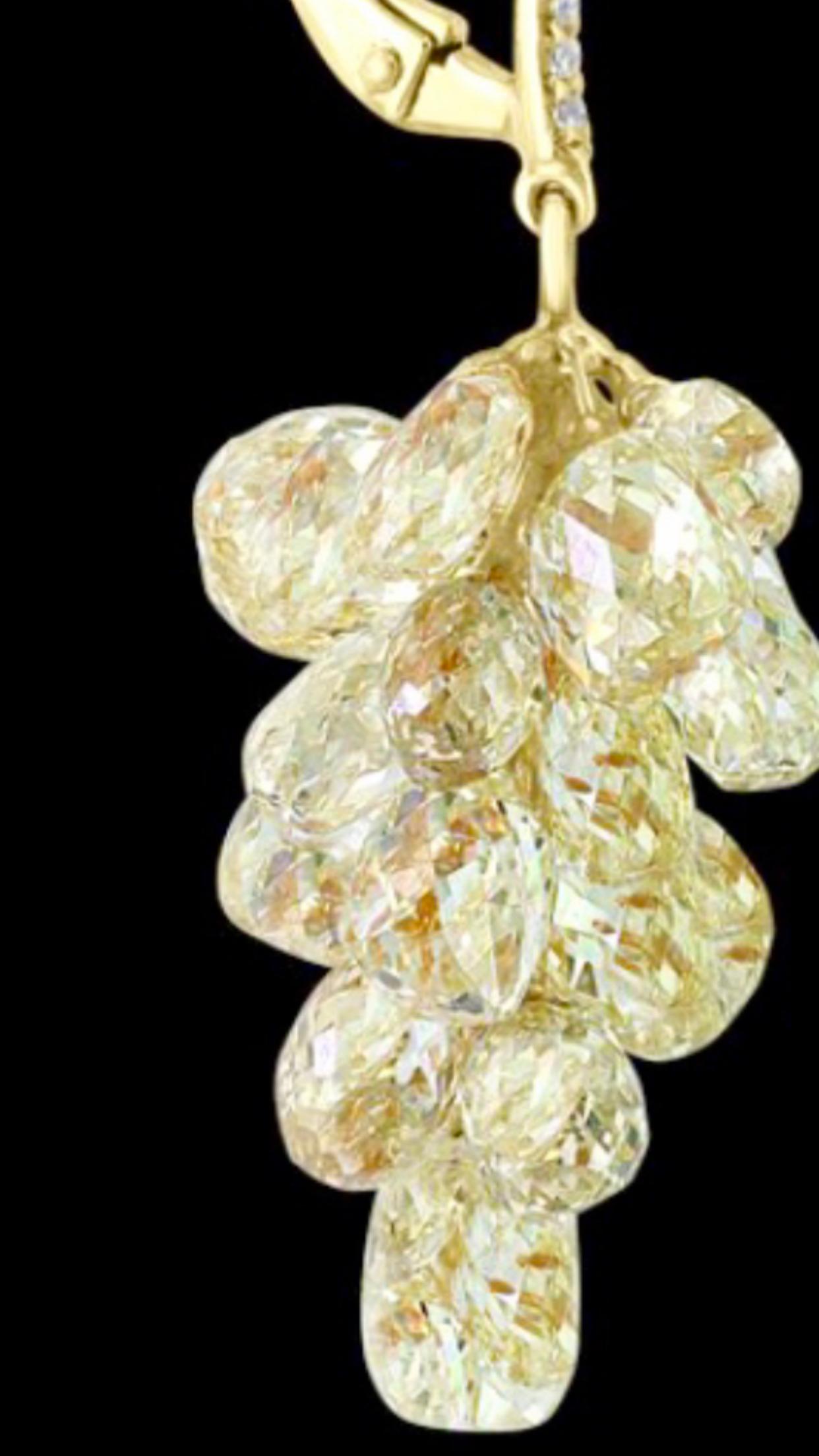 Briolette Cut 27 Carat Diamond Briolettes Hanging Drop Earrings 18 Karat Yellow Gold
