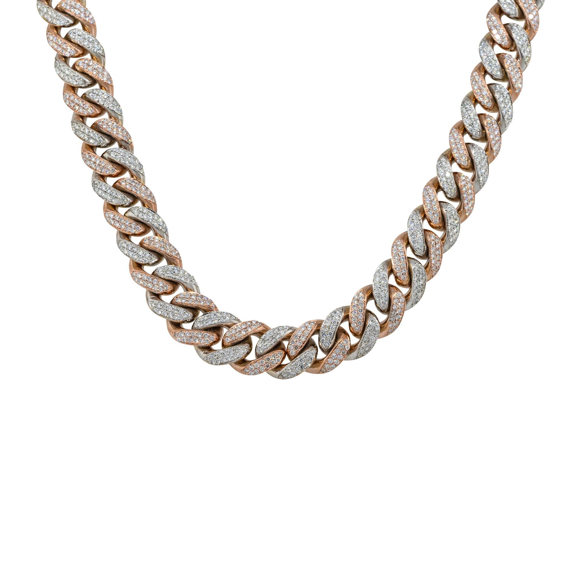 Taglio rotondo Collana a catena cubana con pave di diamanti da 27 carati 10 carati in stock in vendita
