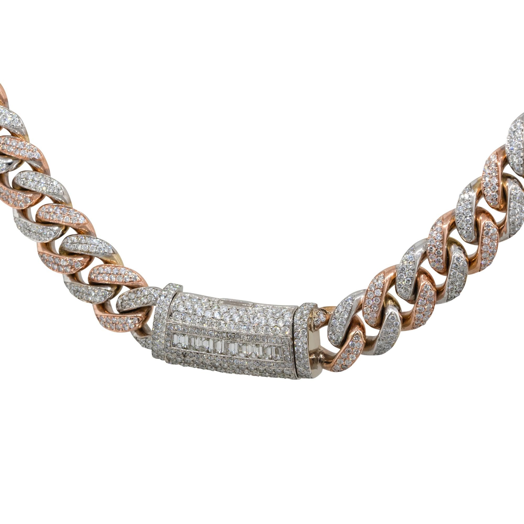 Round Cut 27 Carat Diamond Pave Cuban Chain Necklace 10 Karat in Stock For Sale