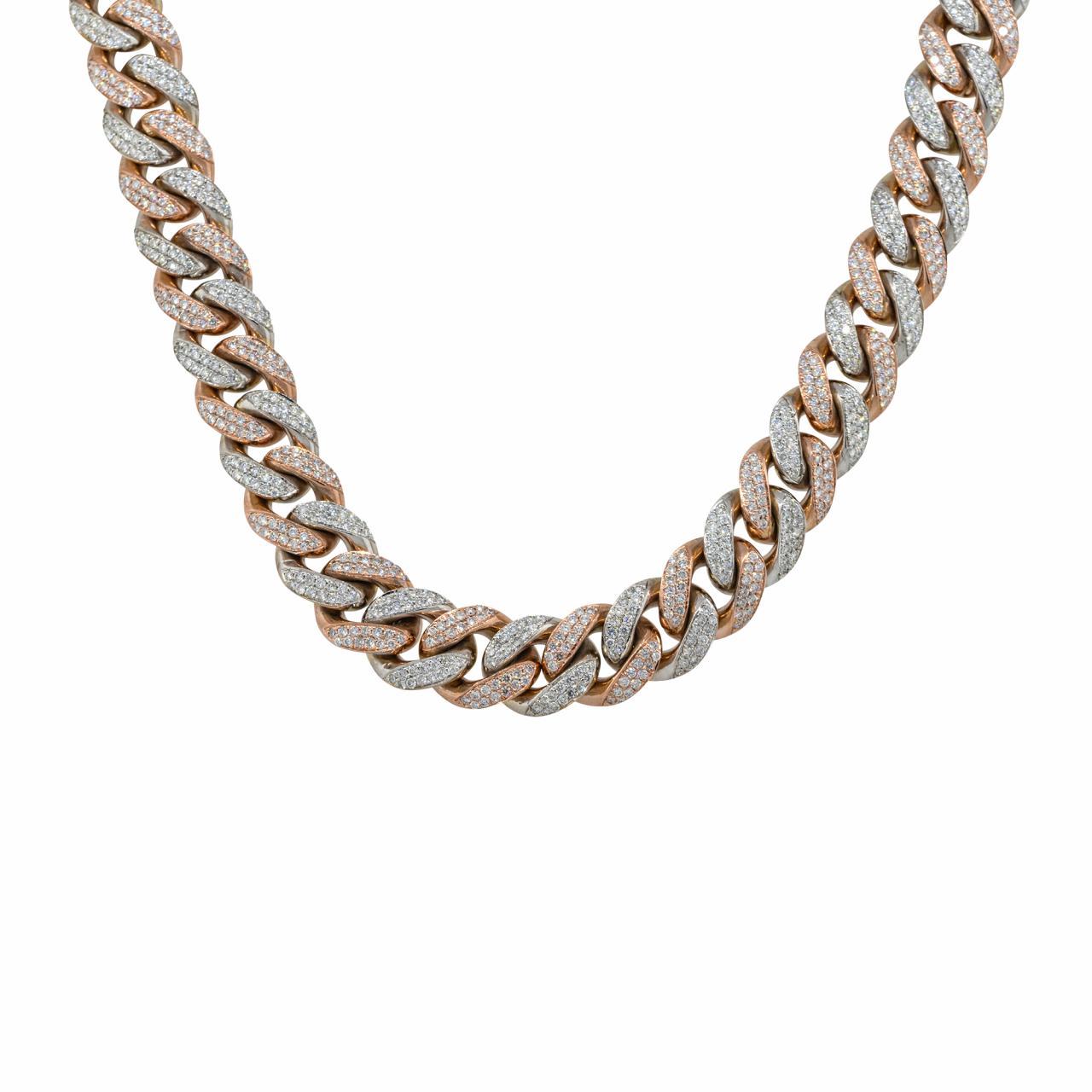Collana a catena cubana con pave di diamanti da 27 carati 10 carati in stock in vendita 1