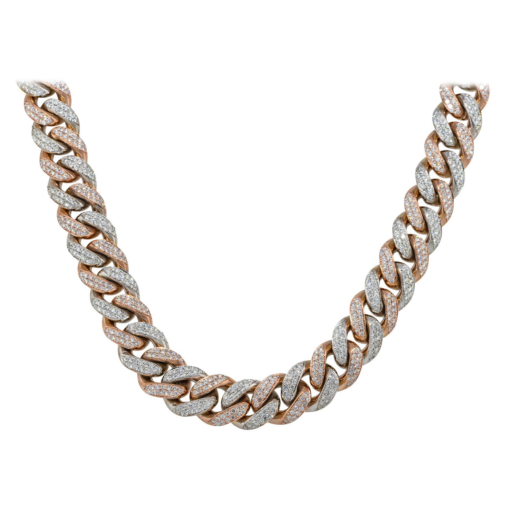 27 Carat Diamond Pave Cuban Chain Necklace 10 Karat in Stock For Sale