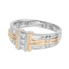 .27 Carat Diamond Two Tone Gold Mens Double "T" Ring