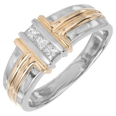 .27 Carat Diamond Two Tone Gold Mens Double "T" Ring