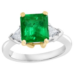 2.7 Carat Emerald Cut Colombian Emerald & 0.60Ct Diamond Ring 18K White/Y Gold