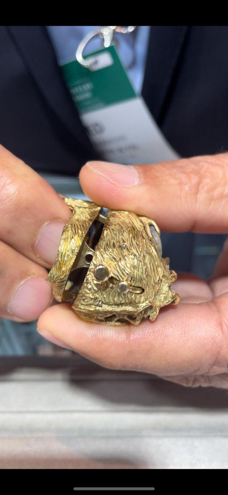 Pendentif bague avec opale d'émeraude et diamant de 27 carats, rare opale de Andamoka sculptée en vente 6
