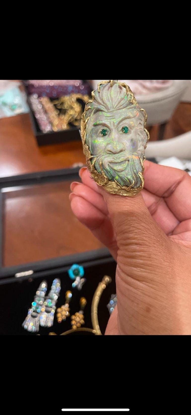 Pendentif bague avec opale d'émeraude et diamant de 27 carats, rare opale de Andamoka sculptée en vente 2