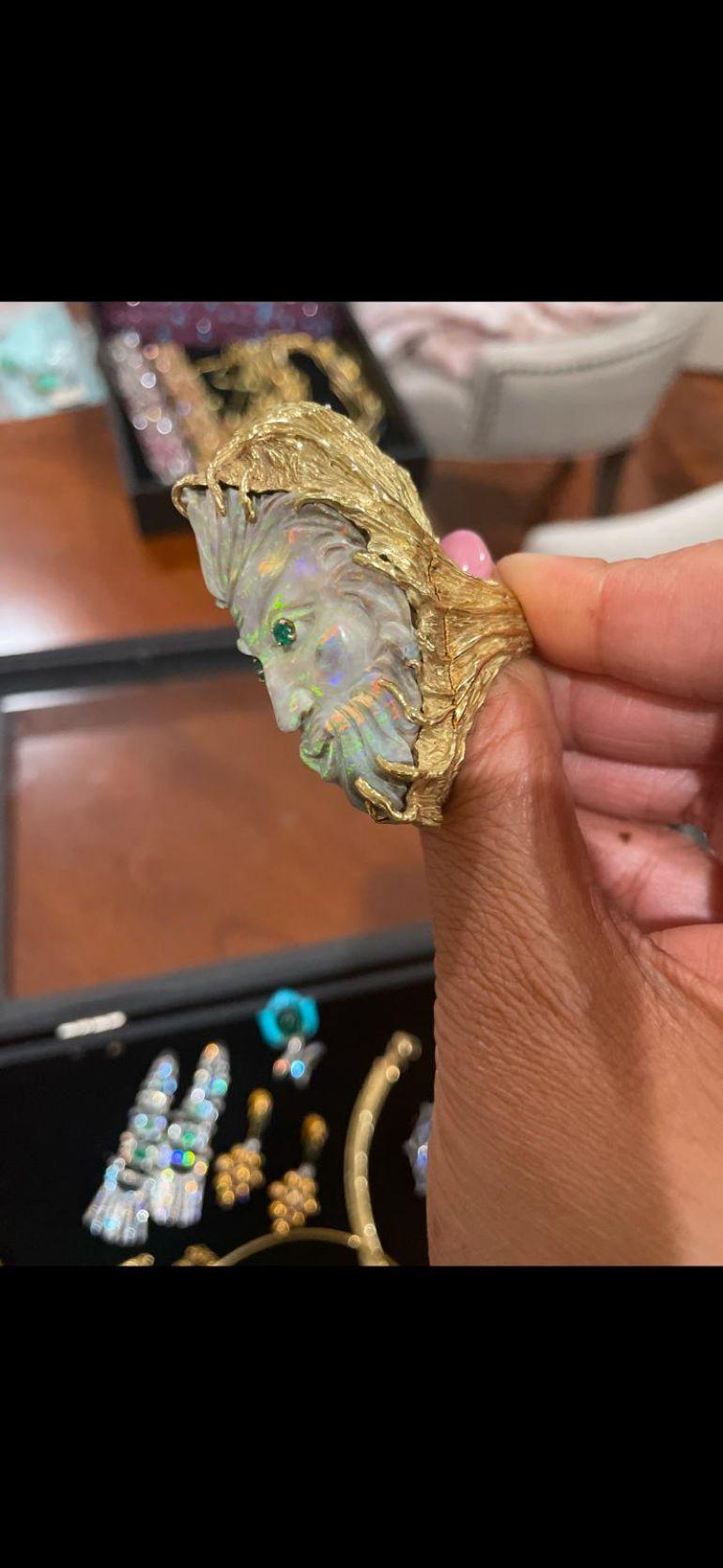 Pendentif bague avec opale d'émeraude et diamant de 27 carats, rare opale de Andamoka sculptée en vente 3