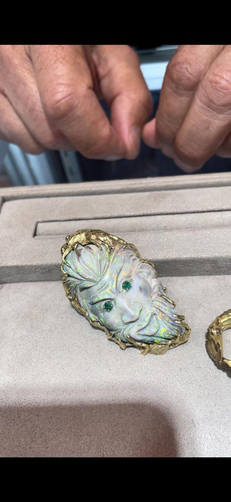 Pendentif bague avec opale d'émeraude et diamant de 27 carats, rare opale de Andamoka sculptée en vente 4