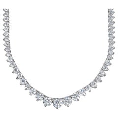 27 Carat Graduated Tennis Necklace in with 3-Prong Set Round Diamonds