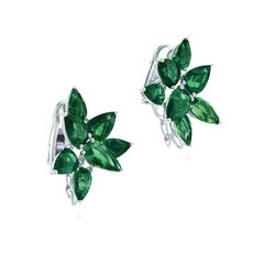 27 Carat Green Emerald Pear Cut Cluster Platinum Earrings