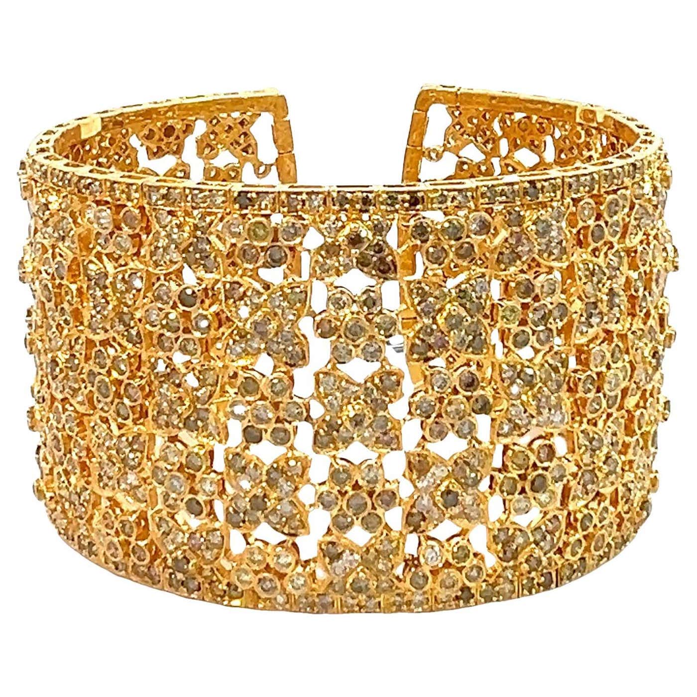 27 Carat Multi Fancy Color Diamond Cuff Bangle Bracelet For Sale at 1stDibs