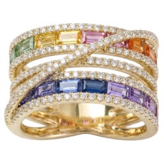 2.7 Carat Multi-Sapphire Rainbow and Diamond Cocktail Ring