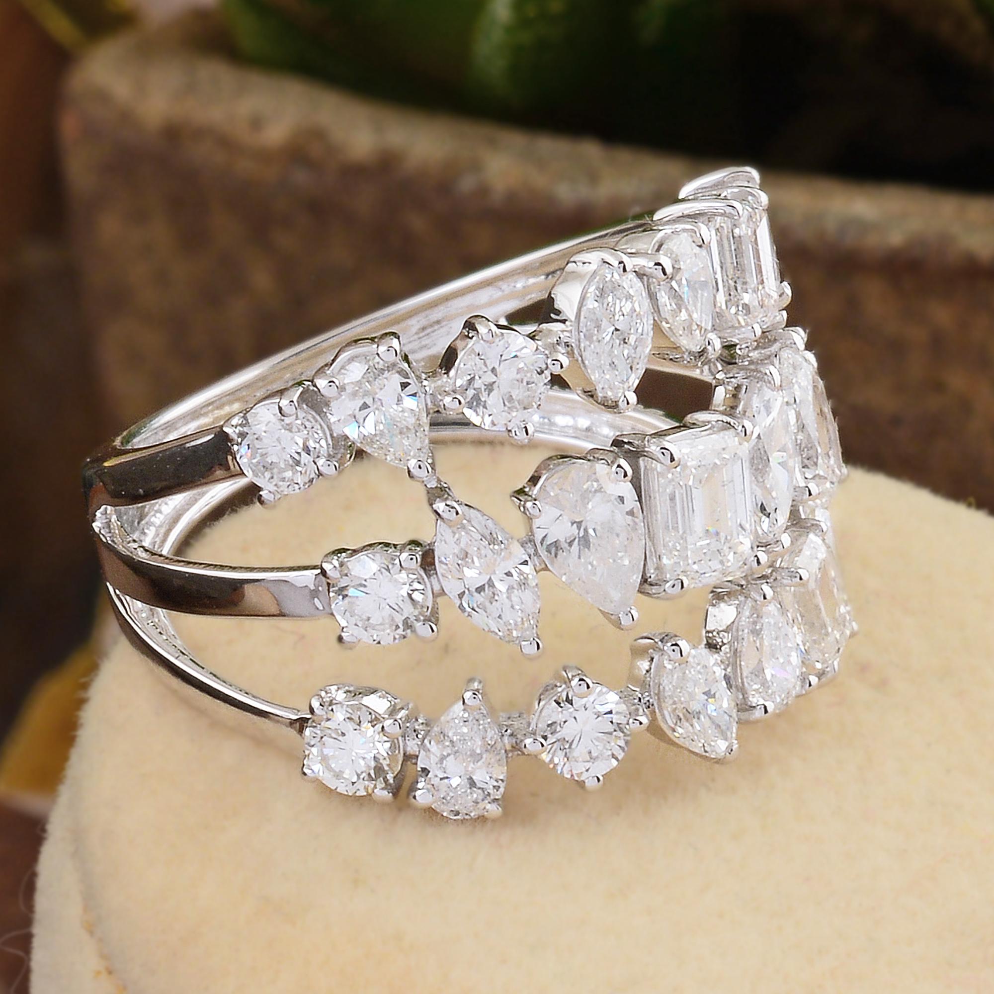 Modern 2.7 Carat Multi Shape Diamond Designer Ring 14 Karat White Gold Handmade Jewelry For Sale