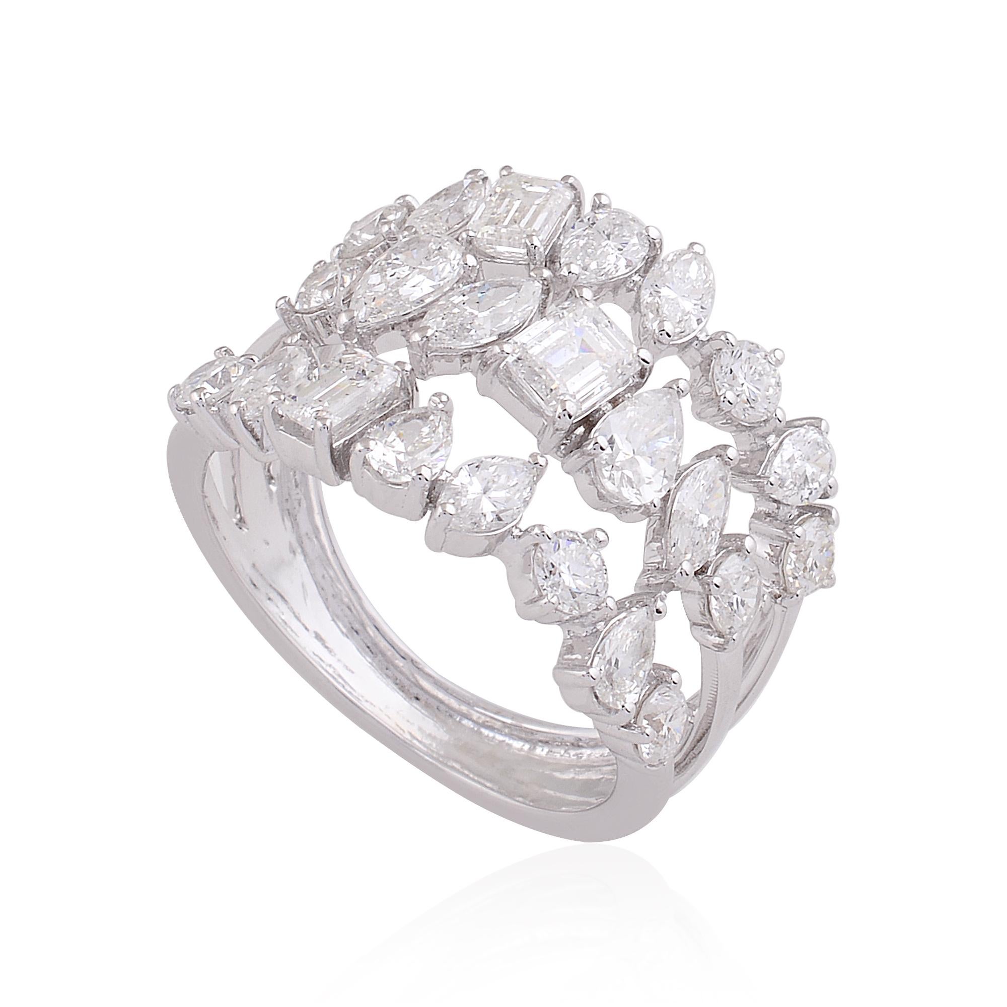 Round Cut 2.7 Carat Multi Shape Diamond Designer Ring 14 Karat White Gold Handmade Jewelry For Sale