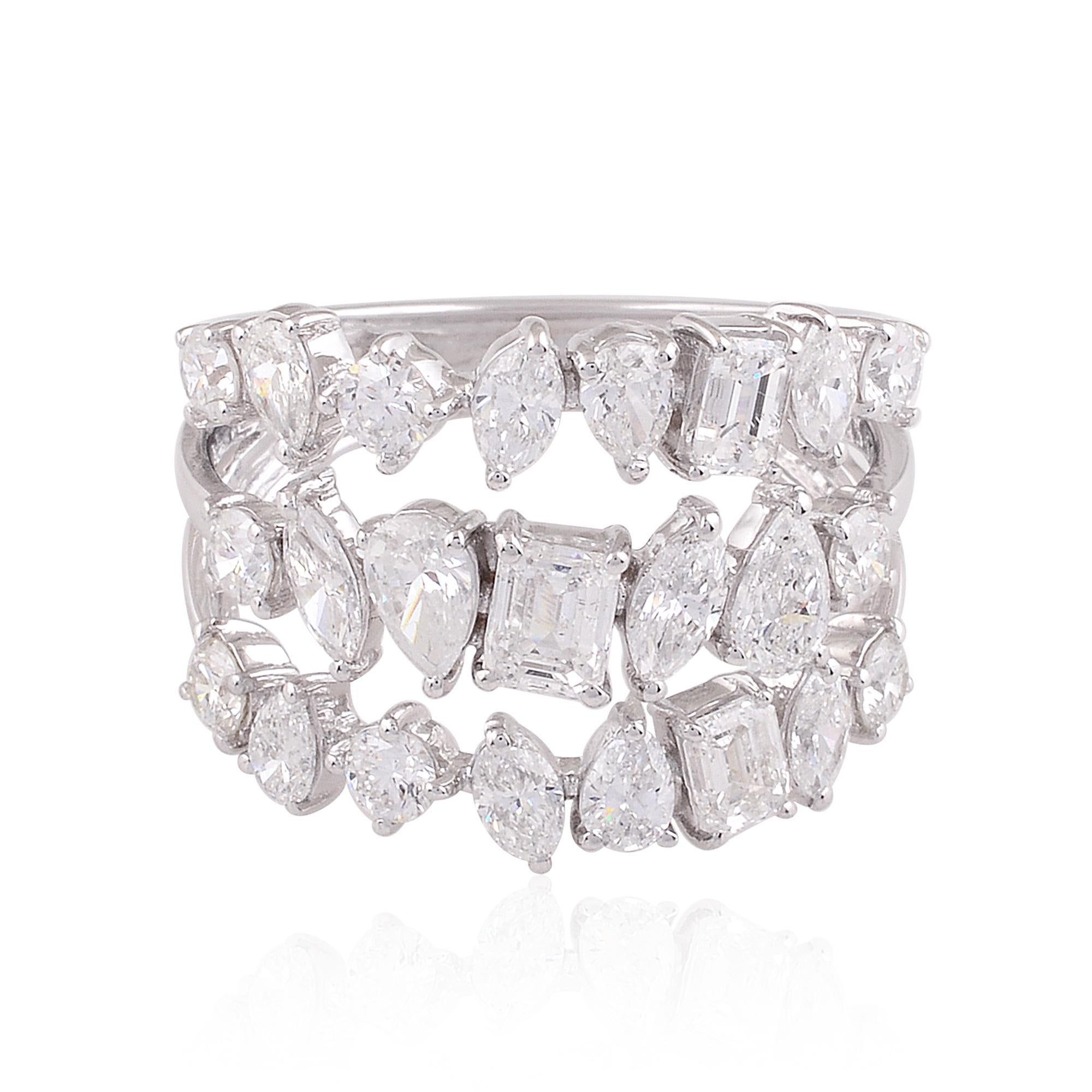 Women's 2.7 Carat Multi Shape Diamond Designer Ring 14 Karat White Gold Handmade Jewelry For Sale