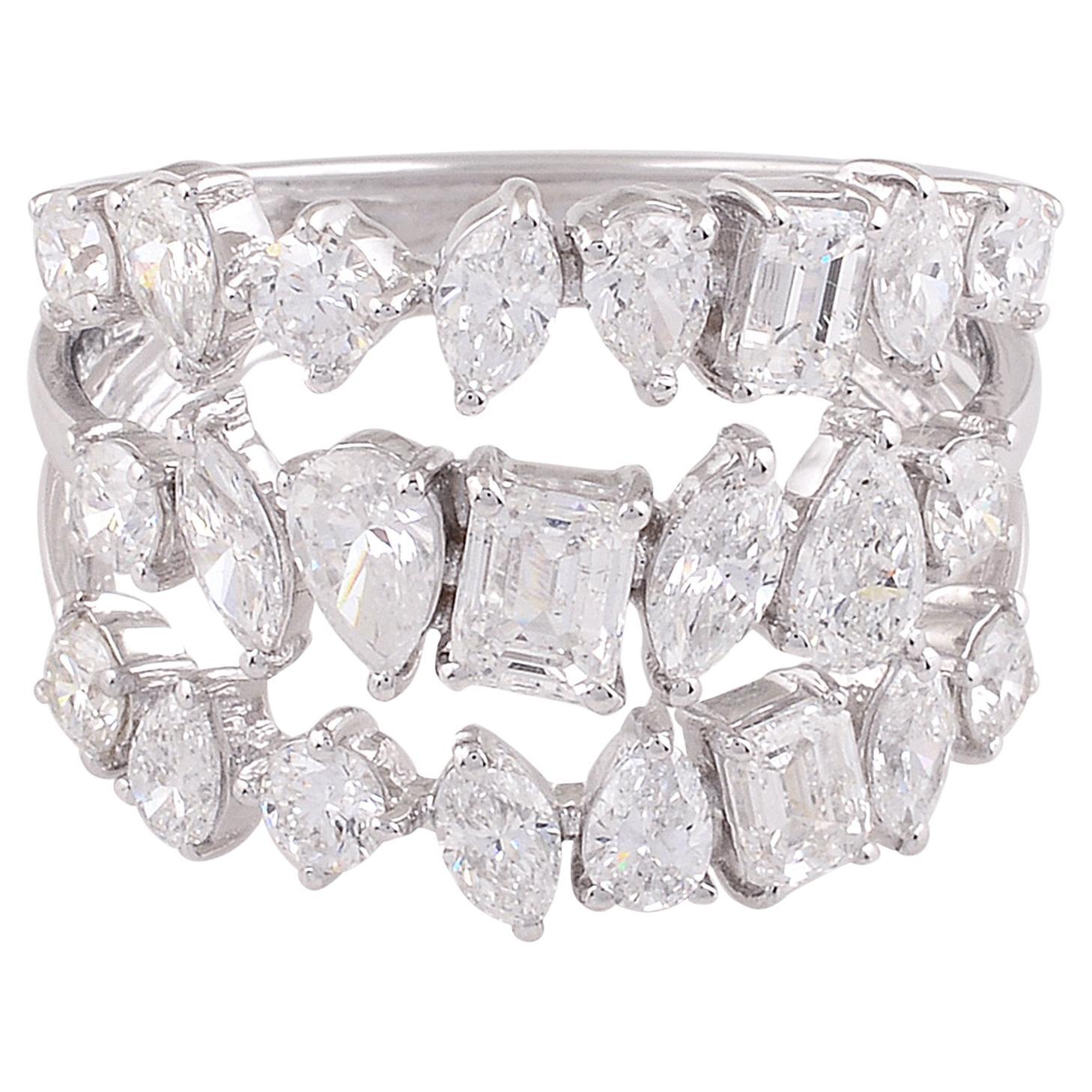 2,7 Karat Multi Shape Diamant Designer-Ring 14 Karat Weißgold Handgefertigter Schmuck