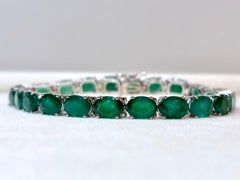 Bracciale tennis con smeraldo naturale da 27 carati, oro bianco 14 carati, 16GM, 7 pollici