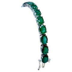 Bracciale tennis con smeraldo naturale da 27 carati, oro bianco 14 carati, 16GM, 7 pollici