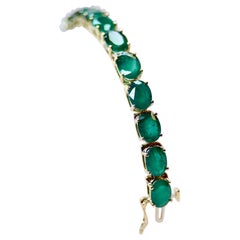 Bracciale tennis con smeraldo naturale da 27 carati, oro giallo 14 carati, 16GM, 7 pollici