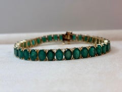 Bracciale tennis con smeraldo naturale da 27 carati, oro giallo 14 carati, 21GM, 7,25 pollici