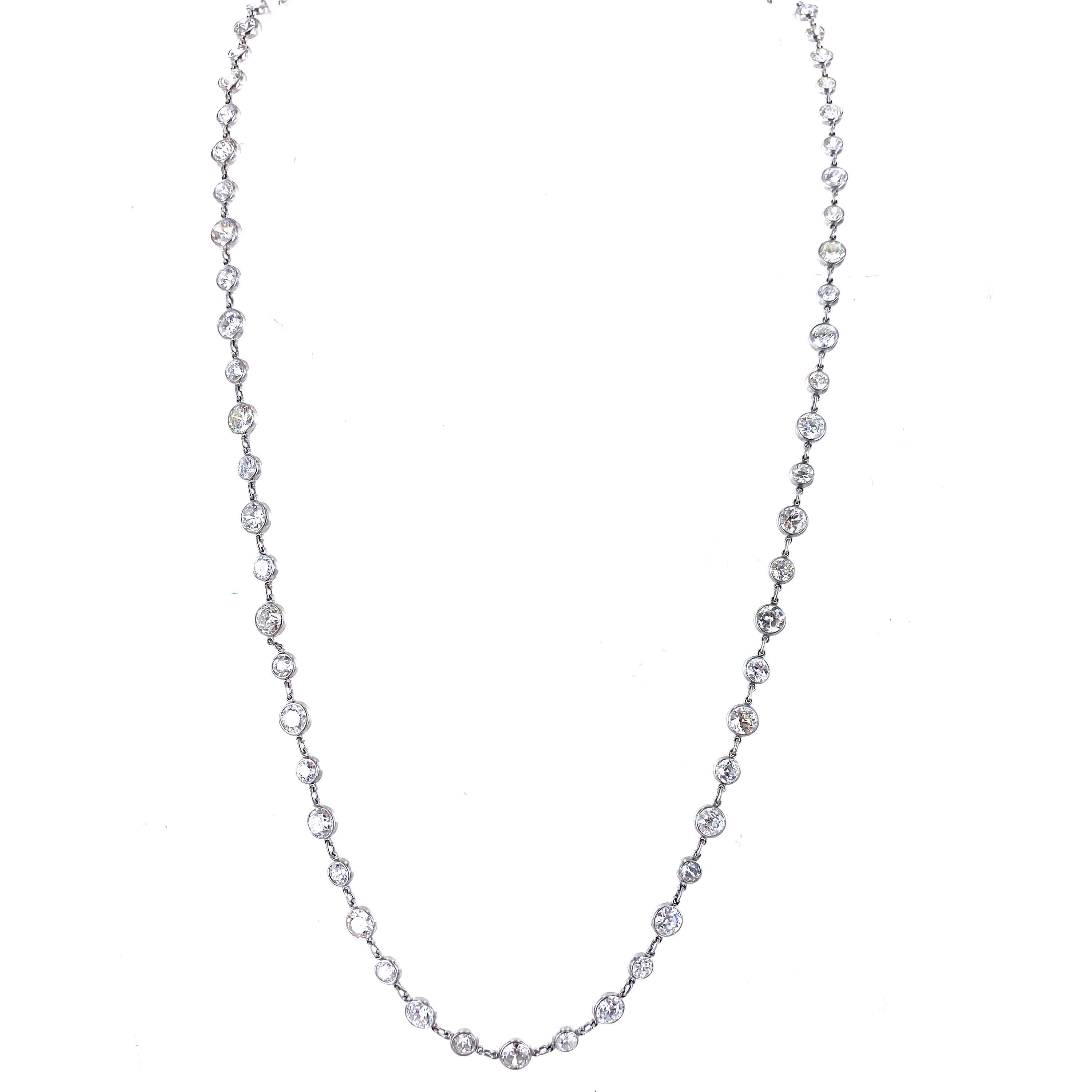 Art Deco 27 Carat Old European Cut Diamond by Yard Platinum Chain Necklace 40 Inches