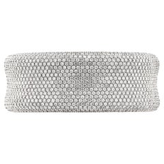 27 Carat Pave Diamond Bangle Bracelet in Handmade Mounting 18K White Gold