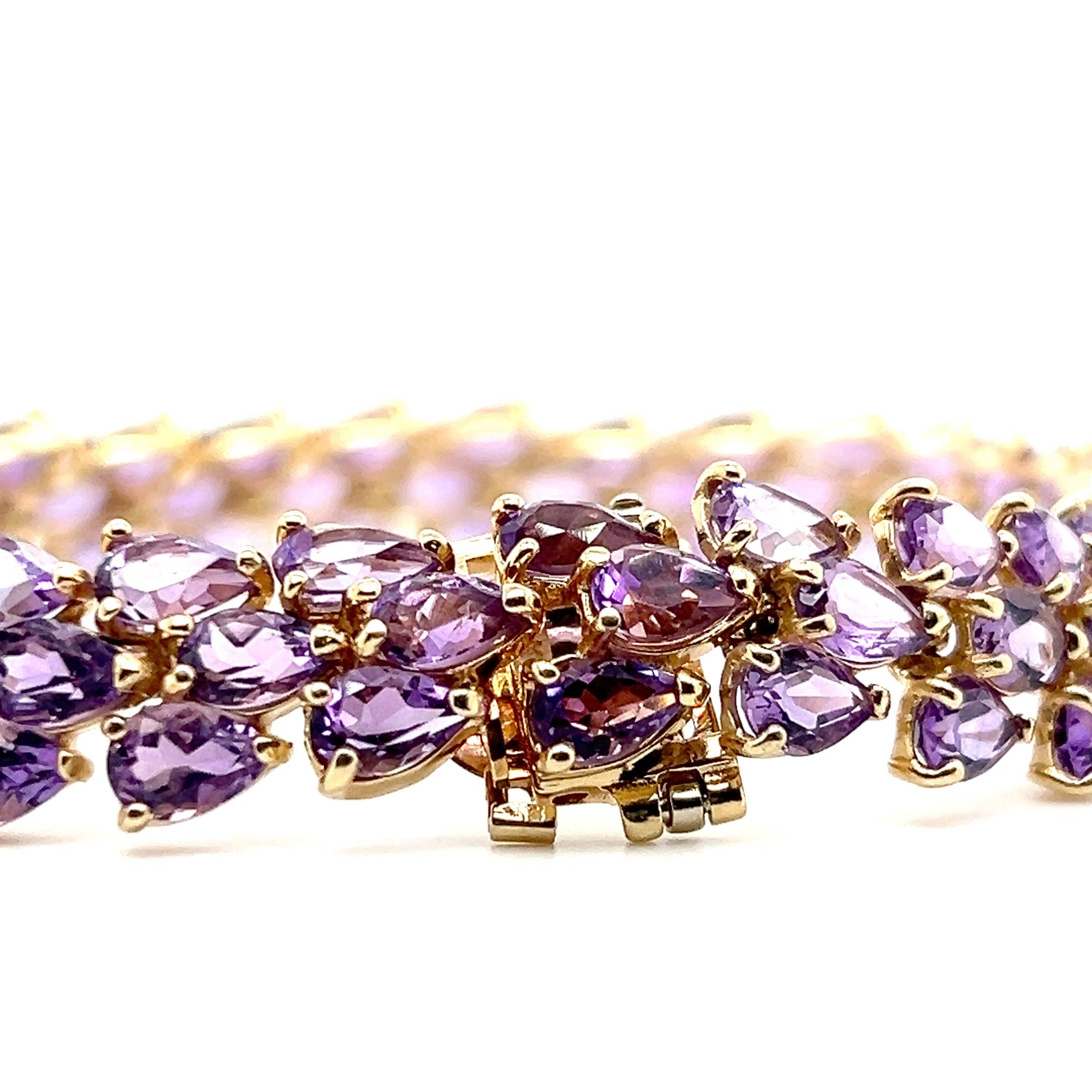 Bracelet en améthyste poire 27 carats et or jaune 14k en vente 4