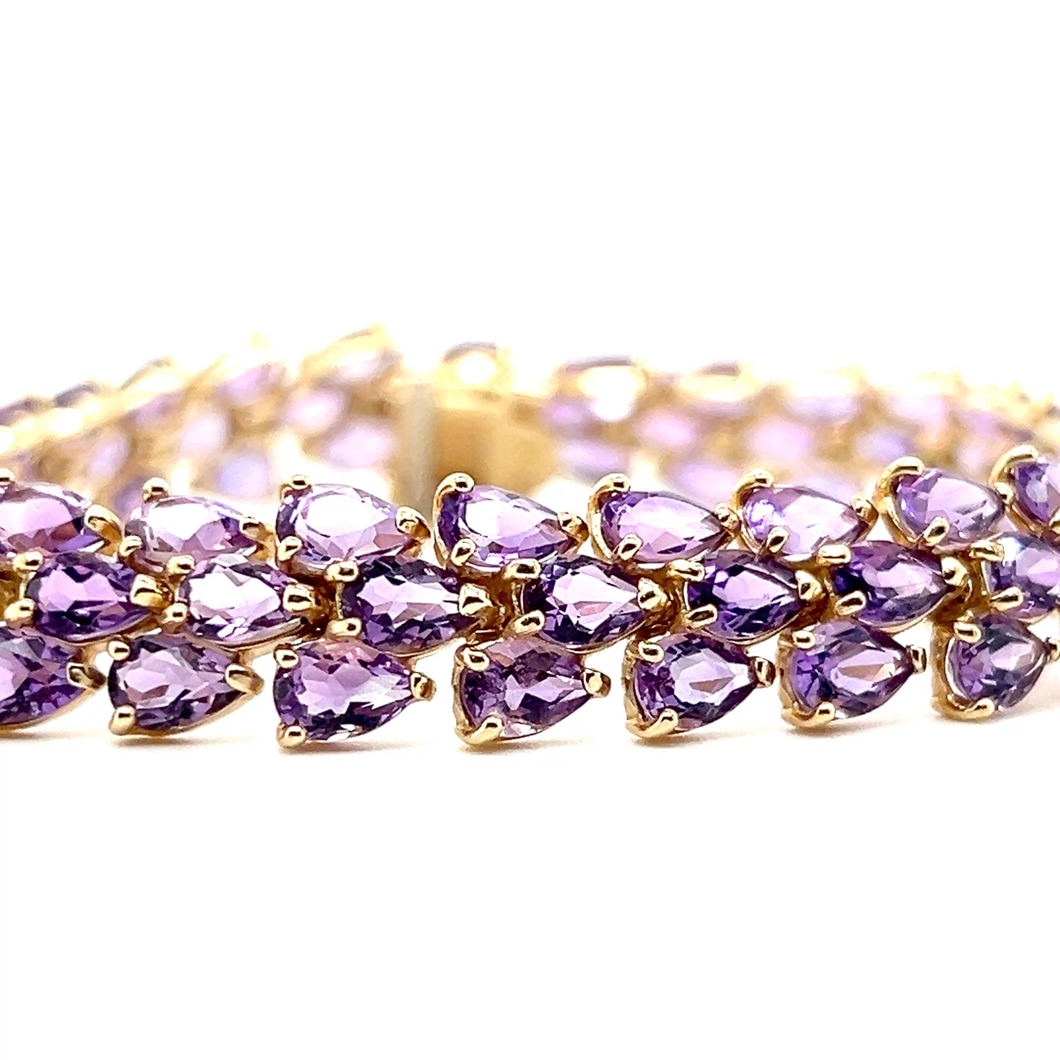 Bracelet en améthyste poire 27 carats et or jaune 14k en vente 5
