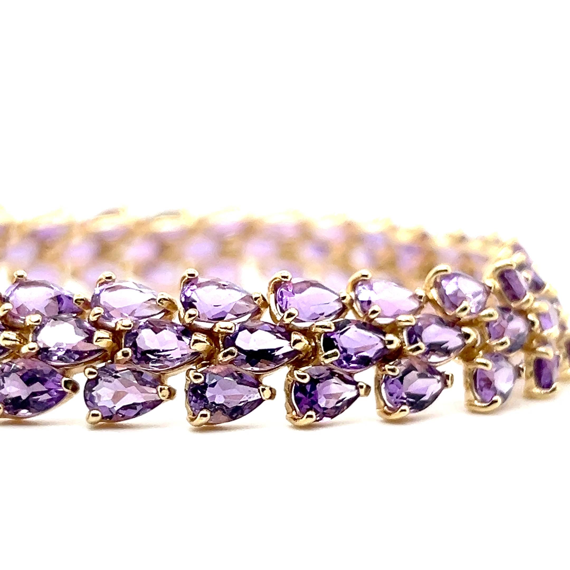 Bracelet en améthyste poire 27 carats et or jaune 14k en vente 6