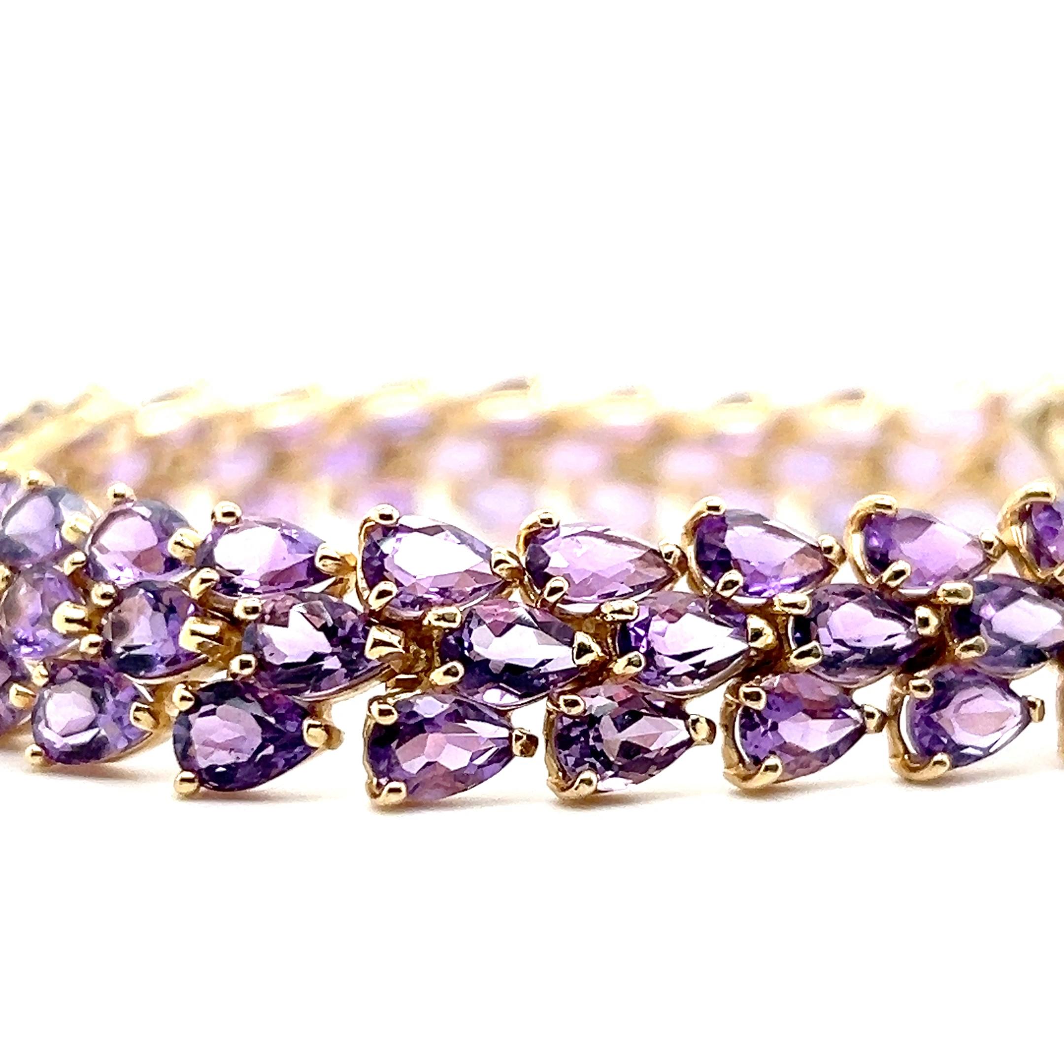 Bracelet en améthyste poire 27 carats et or jaune 14k en vente 7