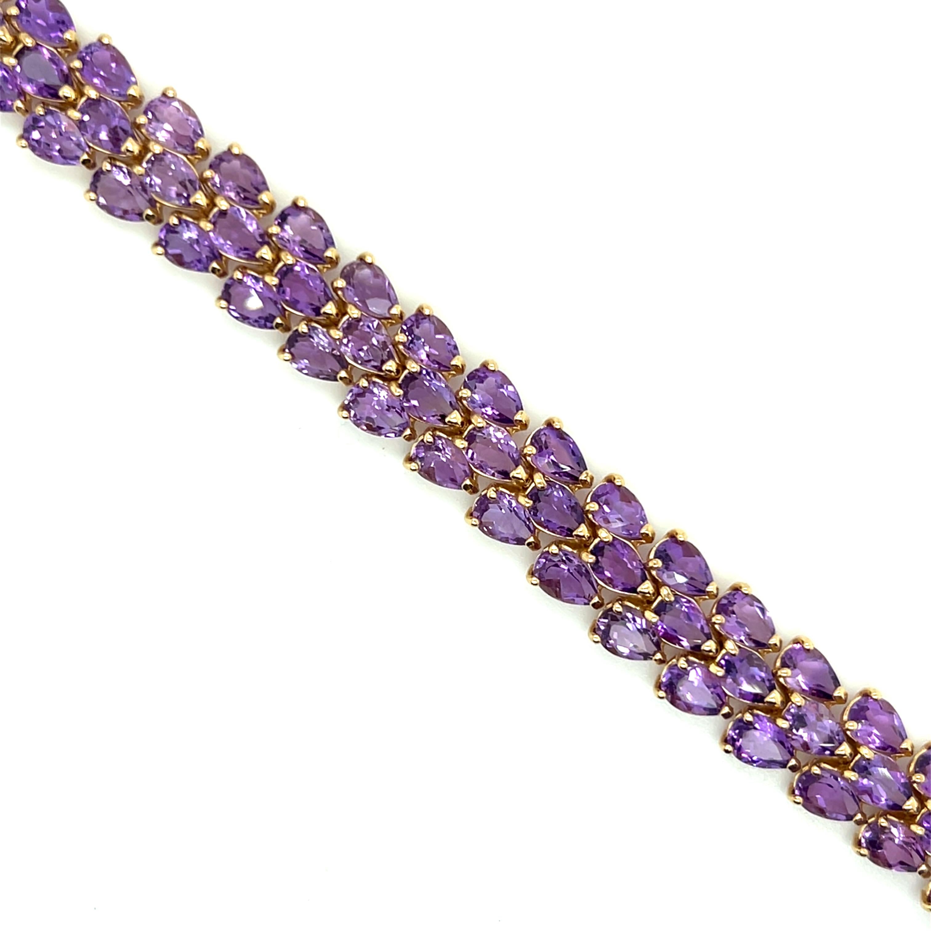 Bracelet en améthyste poire 27 carats et or jaune 14k Bon état - En vente à Towson, MD