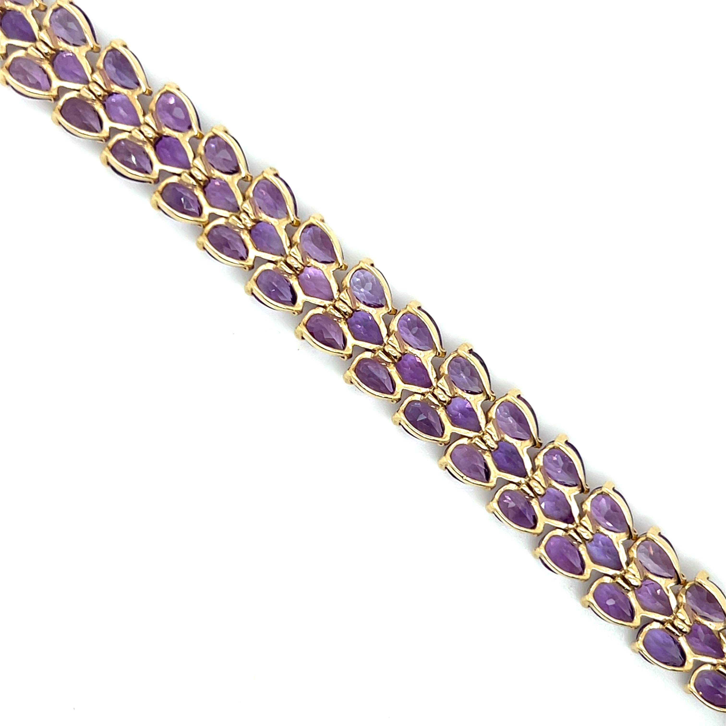 Bracelet en améthyste poire 27 carats et or jaune 14k Unisexe en vente