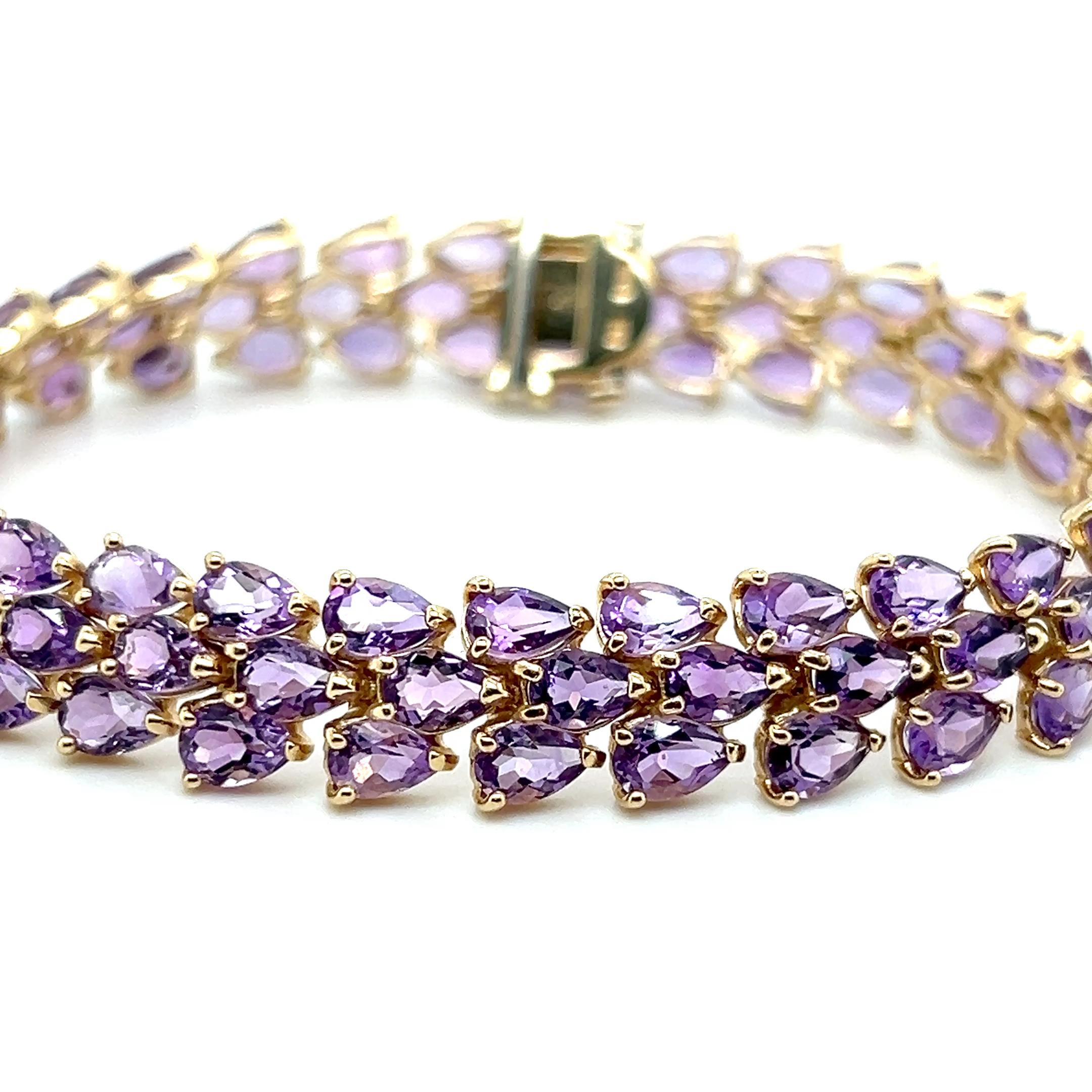 Bracelet en améthyste poire 27 carats et or jaune 14k en vente 2