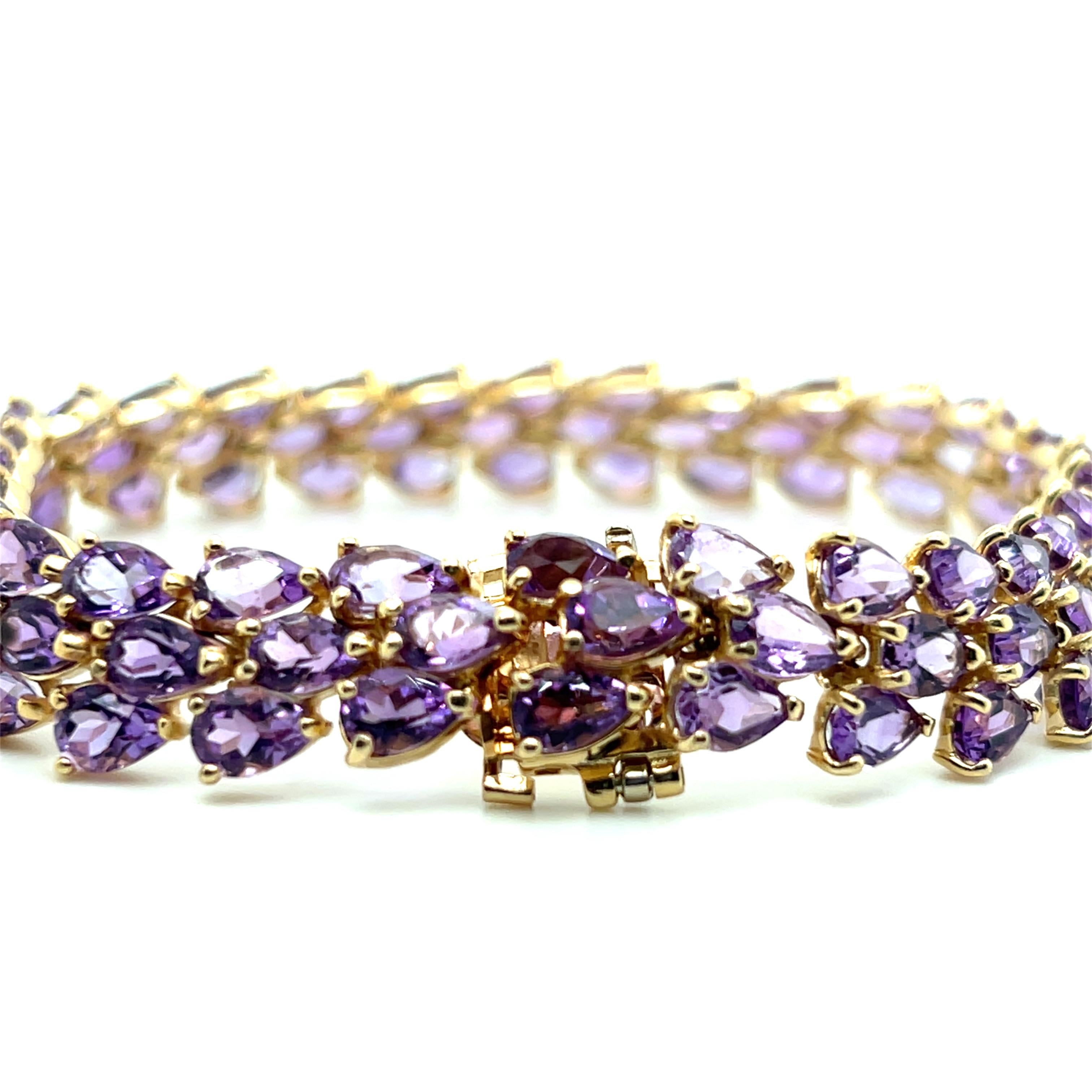 Bracelet en améthyste poire 27 carats et or jaune 14k en vente 3