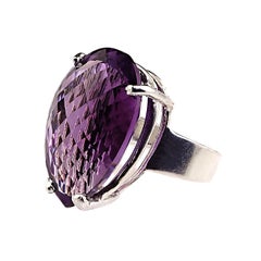 Gemjunky 27 Carat Pear Shape Amethyst and Sterling Silver Ring