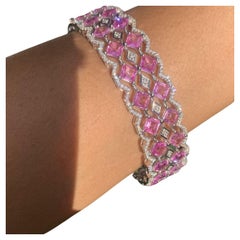 Bracelet en or blanc 18 carats avec saphir rose de 27 carats et diamants 