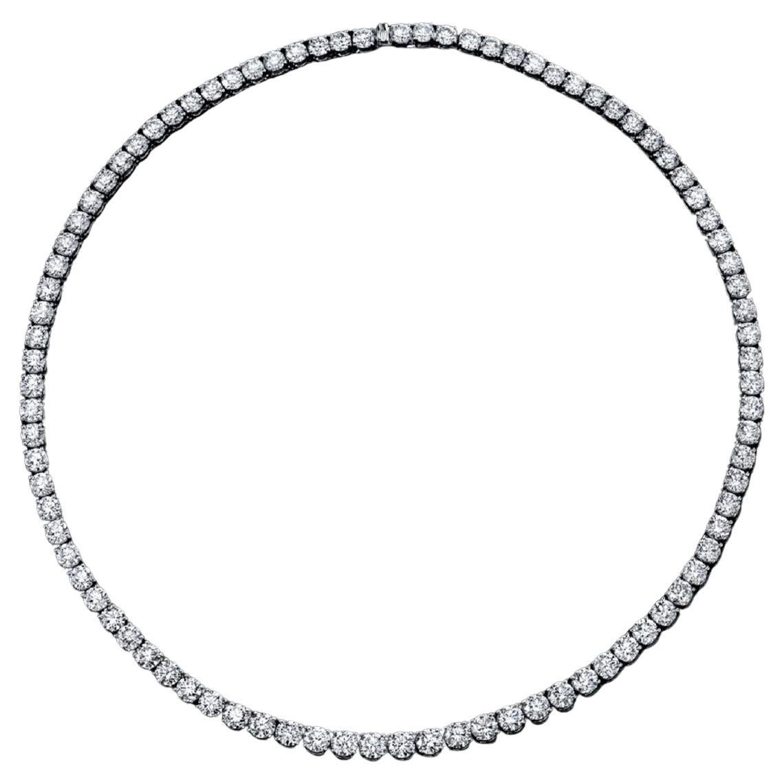 27 Carat Round Brilliant Cut Diamonds White Gold Tennis Necklace
