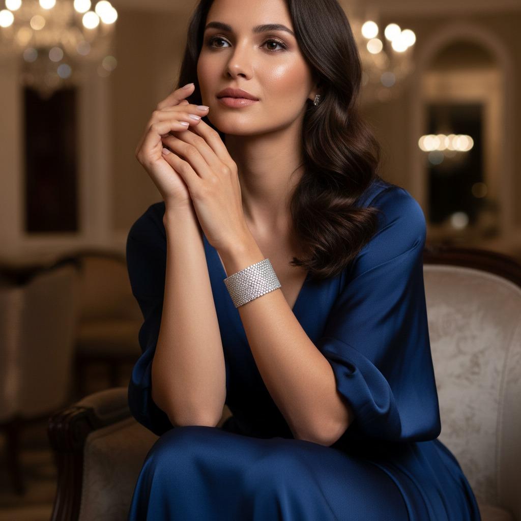 Bracciale con castone di diamanti rotondi da 27 carati 18k In condizioni Nuovo in vendita a Chicago, IL