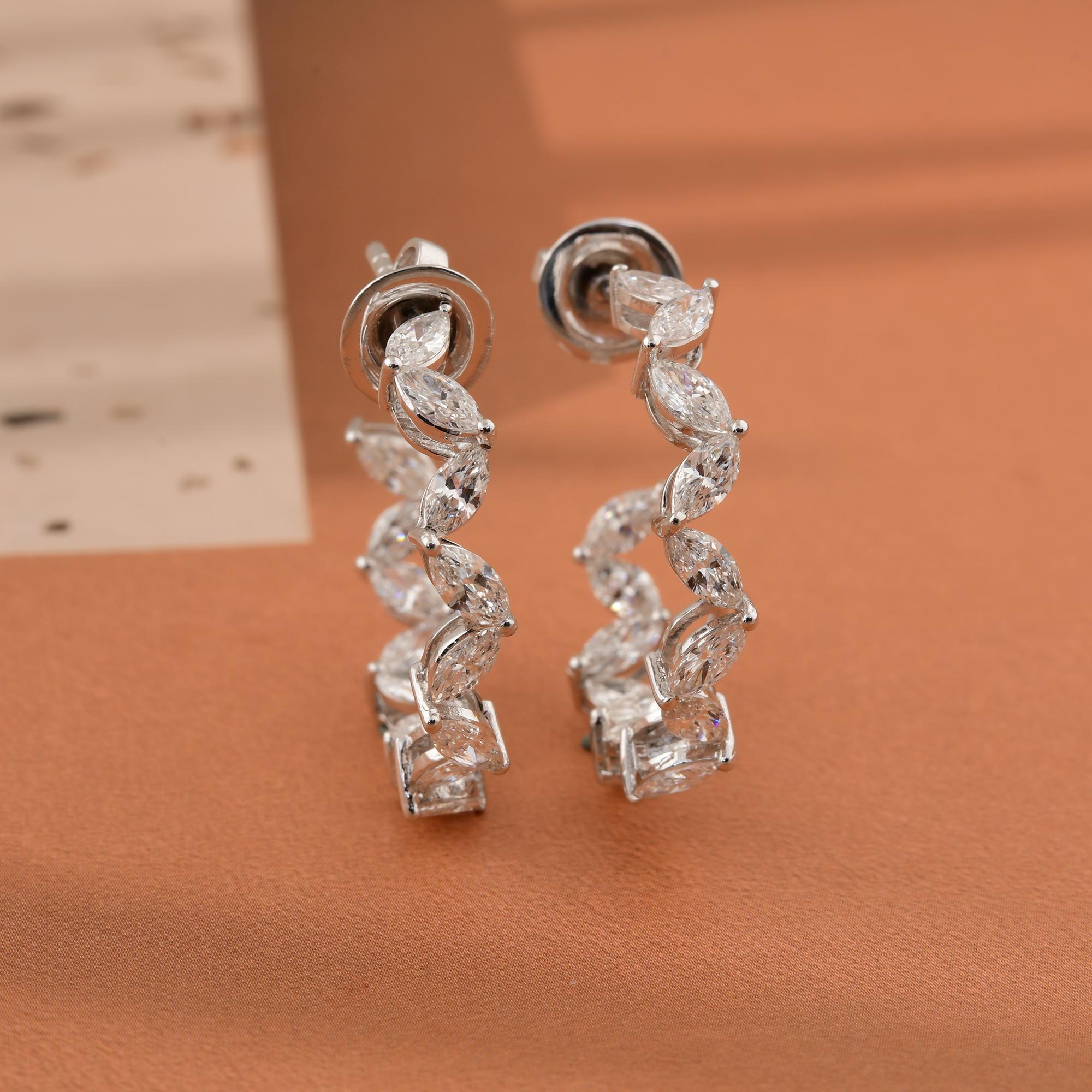 Moderne 2.7 Carat SI Clarity HI Color Marquise Diamond Hoop Earrings 18 Karat White Gold en vente