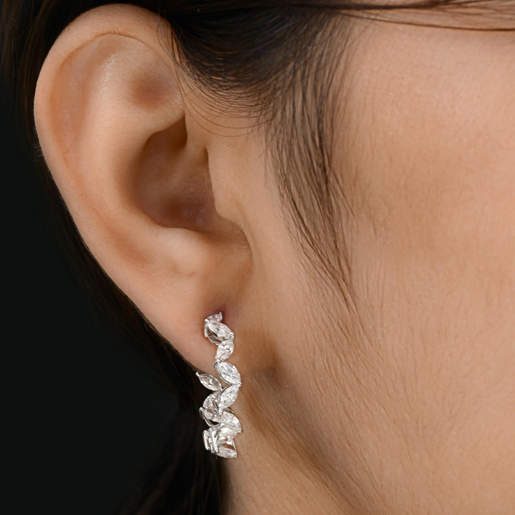 Taille Marquise 2.7 Carat SI Clarity HI Color Marquise Diamond Hoop Earrings 18 Karat White Gold en vente