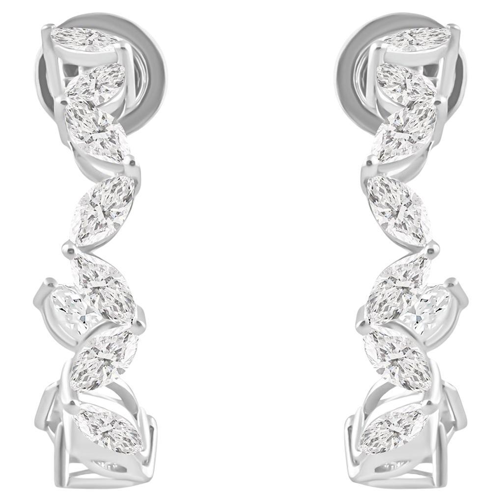 Pendientes de aro de diamante marquesa de 2,7 quilates, claridad SI y color HI, oro blanco de 18 quilates