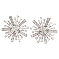 2.7 Carat SI/H Diamond Starburst Stud Earrings 18 Karat White Gold