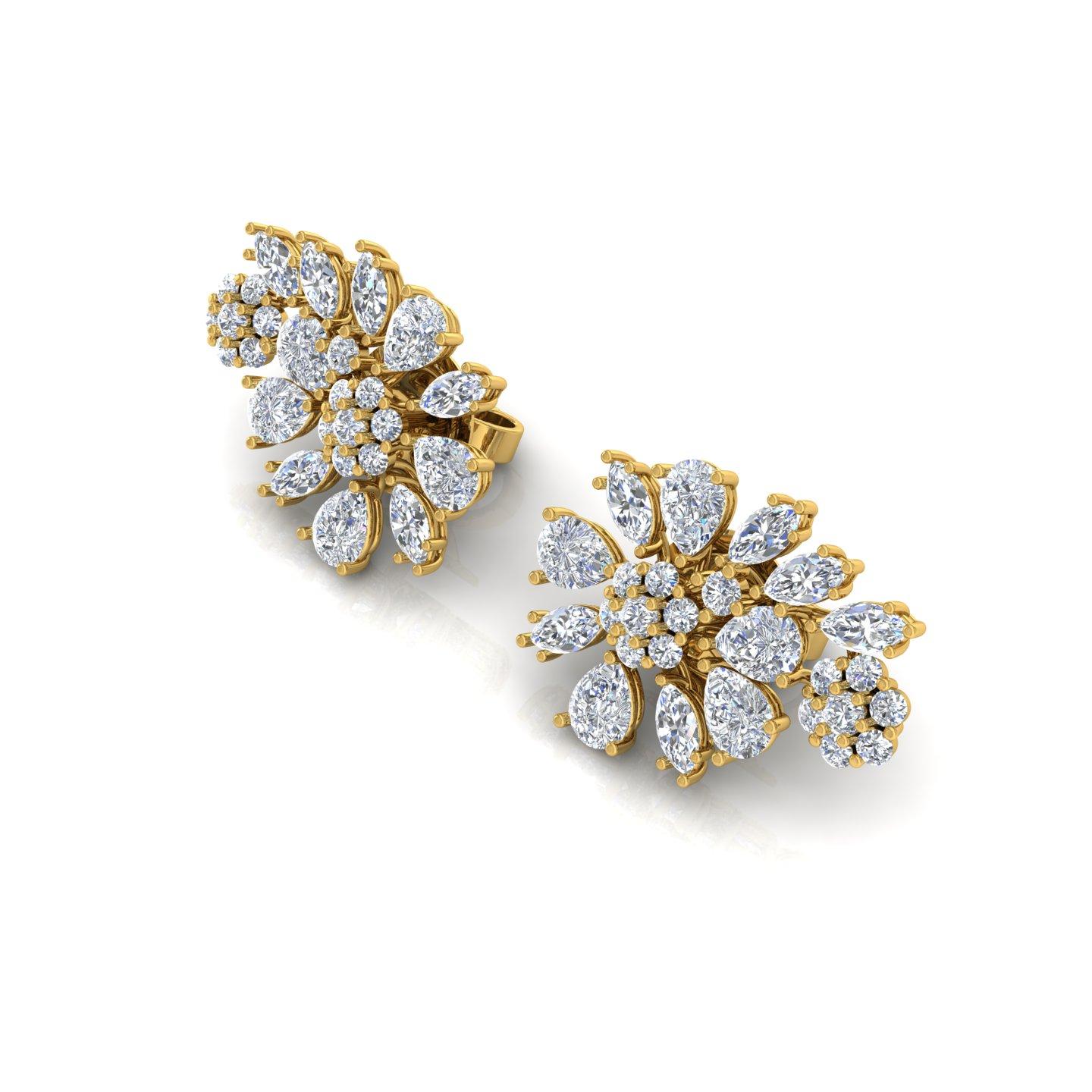 Item Code :- CN-32113
Gross Wt. :- 5.91 gm
18k Yellow Gold Wt. :- 5.37 gm
Diamond Wt. :- 2.70 Ct. ( AVERAGE DIAMOND CLARITY SI1-SI2 & COLOR H-I )
Earrings Size :- 18 x 13 mm approx.

✦ Sizing
.....................
We can adjust most items to fit