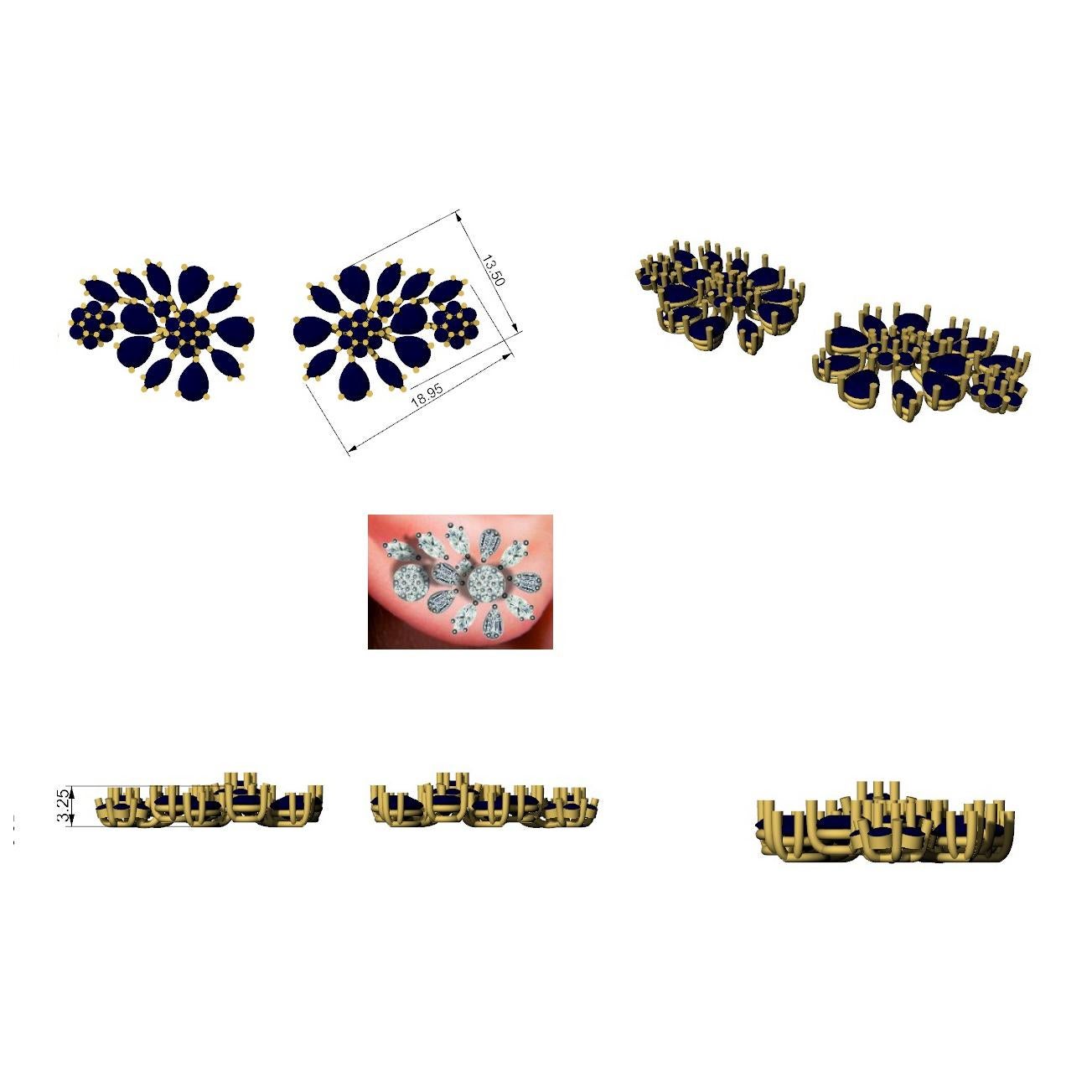 Women's 2.7 Carat Si/HI Pear Marquise Diamond Stud Earrings 18 Karat Yellow Gold Jewelry For Sale