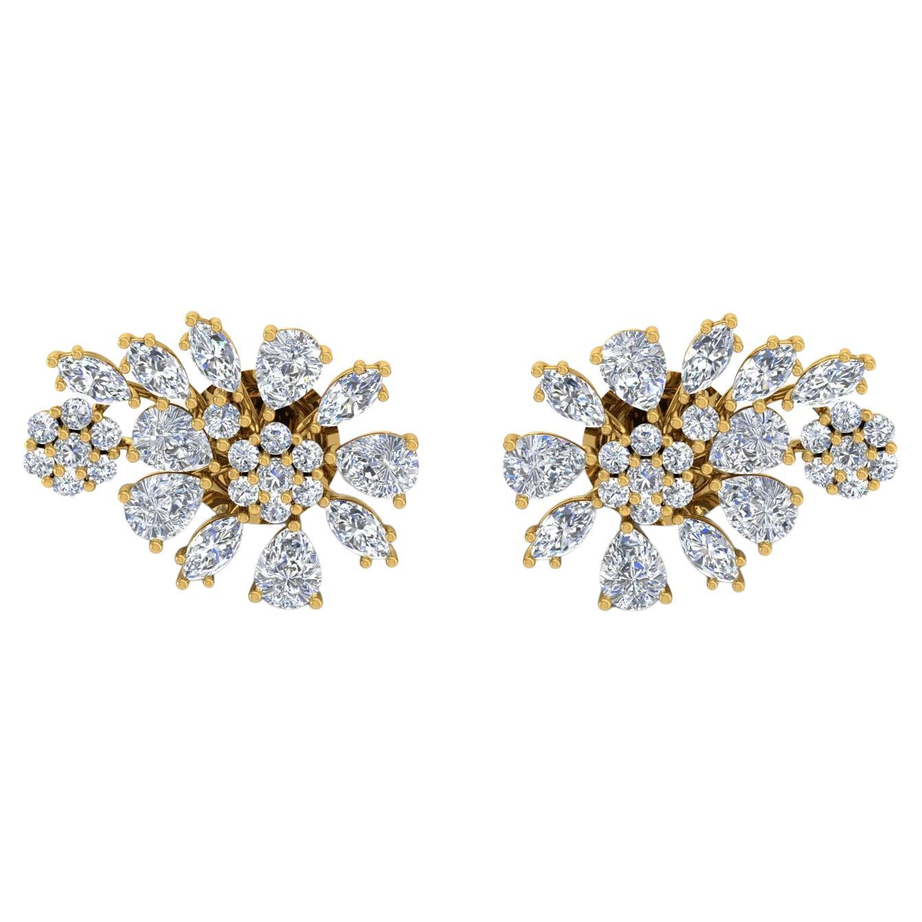 Clous d'oreilles en or jaune 18 carats avec diamant poire marquise de 2,7 carats Si/HI Bijoux en or jaune 18 carats en vente