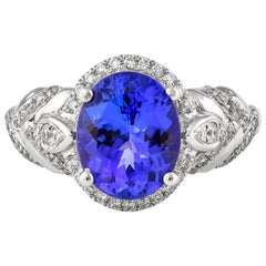 2.7 Carat Tanzanite and White Diamond Ring in 18 Karat White Gold