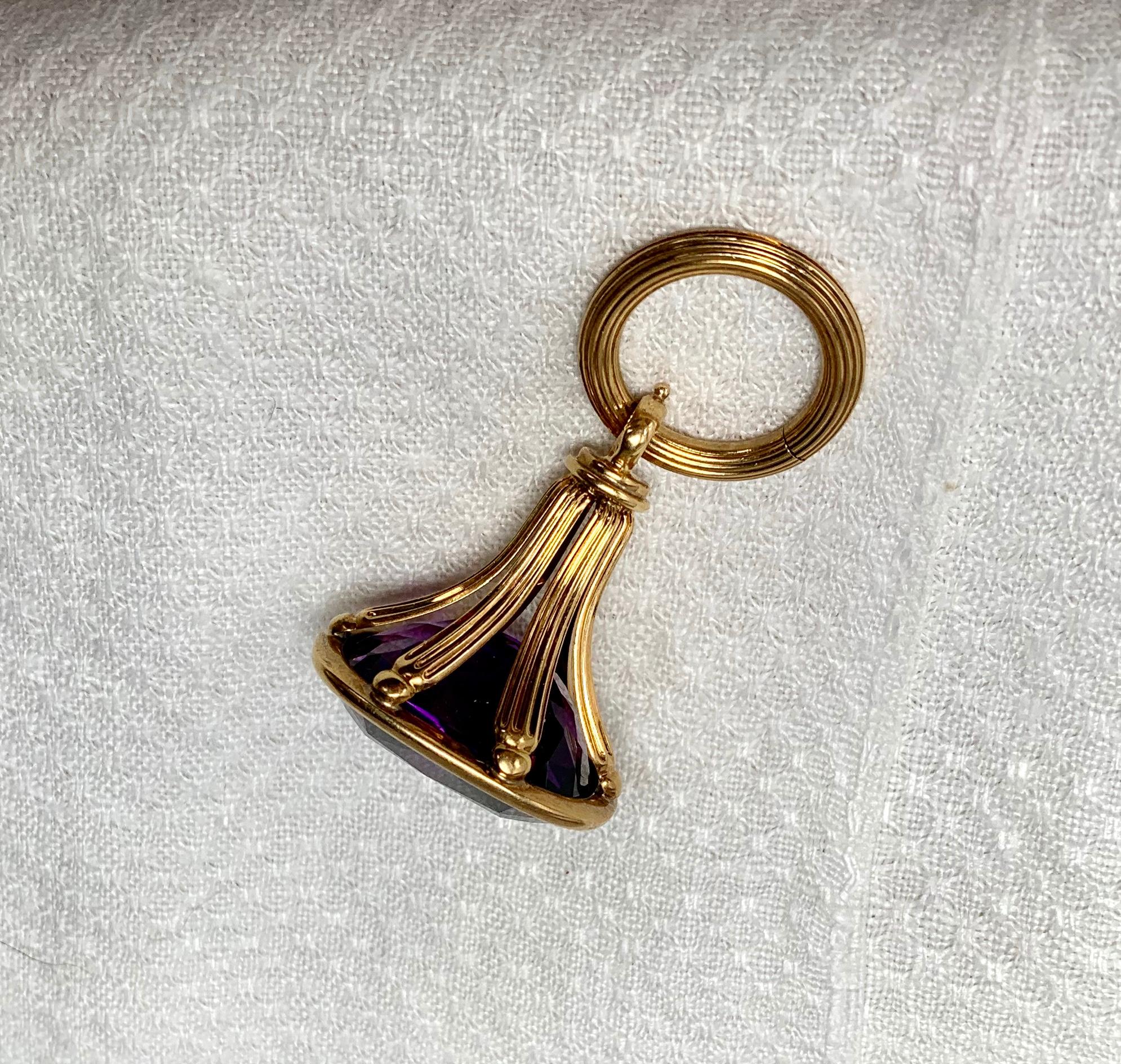 27 Carat Victorian Siberian Amethyst Fob Pendant Antique 14 Karat Gold 2